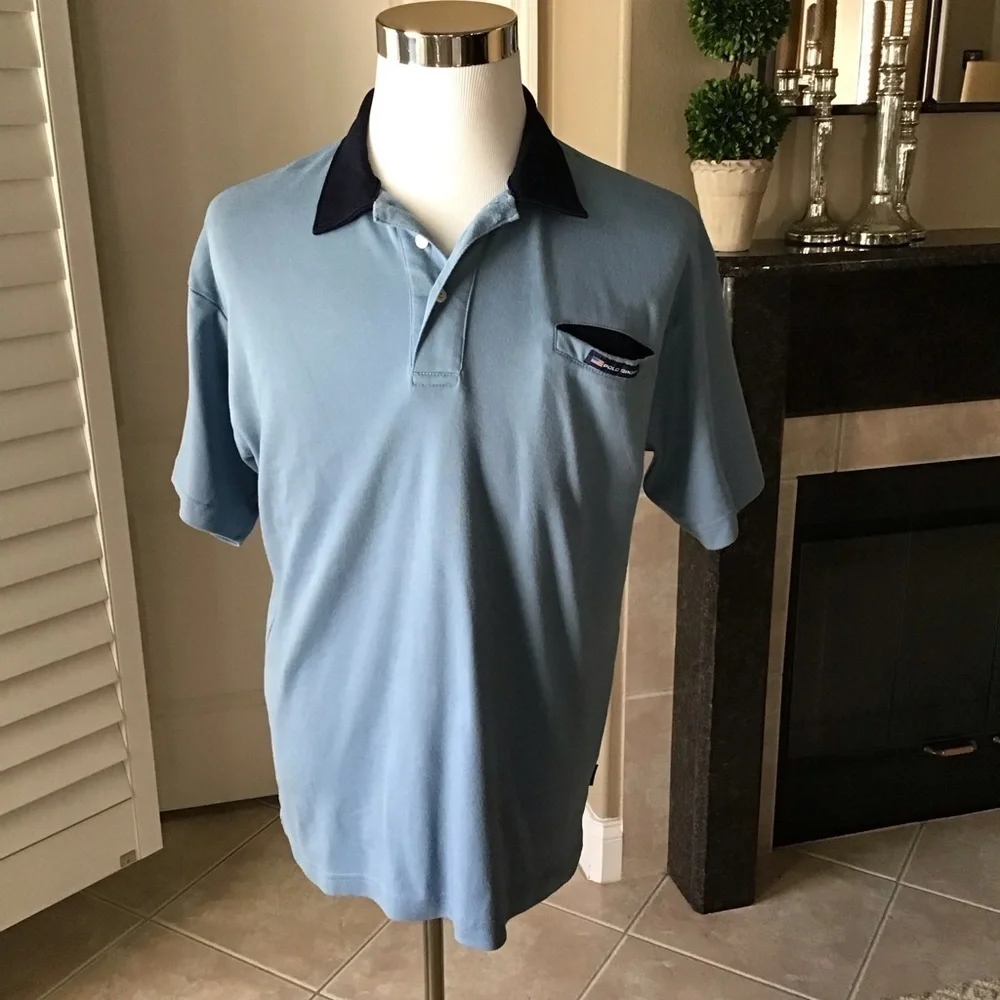 Ralph Lauren Polo Sport Shirt Men’s Large Vintage Blue All Cotton Soft Knit